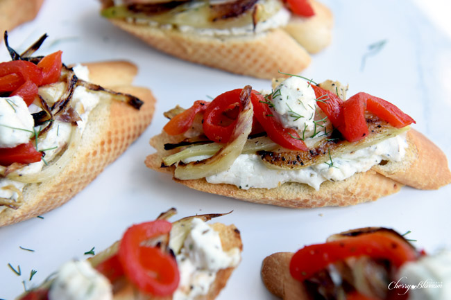 Carmelized Fennel Tartines with Red Pepper and Herbed Goat Cheese 6 CherryBlossomKitchen.com