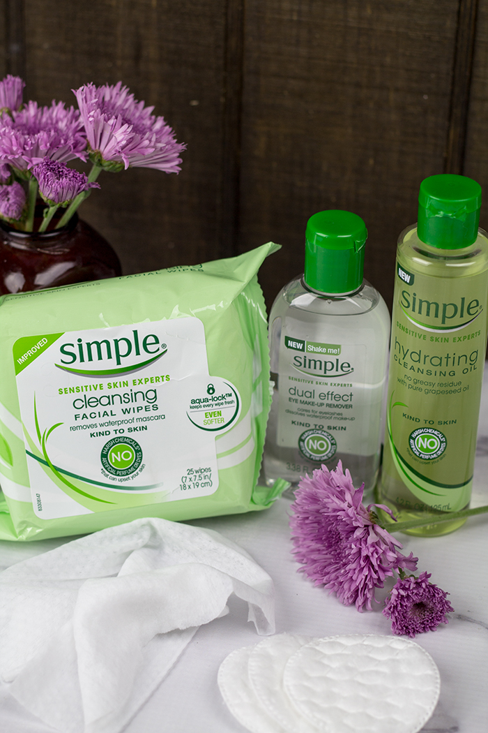 Simple Skin Care products: Cleansing Facial Wipes, Hydrating Cleansing Oil and Dual Effect Eye Makeup Remover