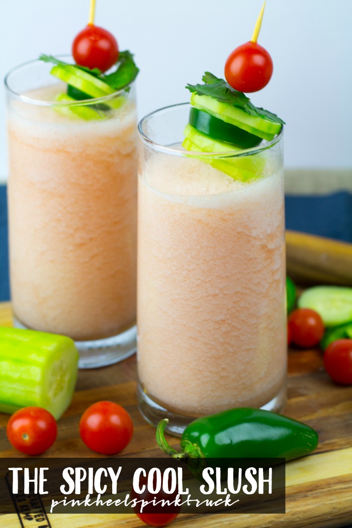 Love a good bloody mary? This is going to be a go to adult slush cocktail for you! With hints of cool freshness from the cucumbers and cilantro to the spice of the jalapenos and tang of the clamato juice. This is a delicious adult beverage! Check out The Spicy Cool Slush Cocktail