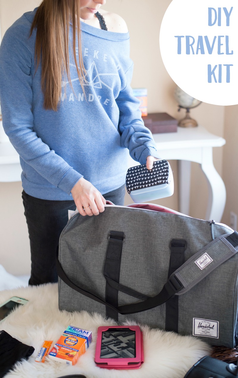 Never leave home without a travel kit! Fill it with some of your might need items! Don't have your own travel kit? Learn how to make one in this DIY Travel Kit post!
